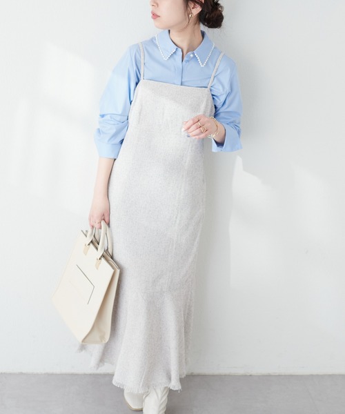 natural couture(ナチュラルクチュール)の「裾フレア切替ツイードキャミワンピース(ワンピース・レディース・オフホワイト/ブラウン/ブラック・FREE)」の6枚目の写真