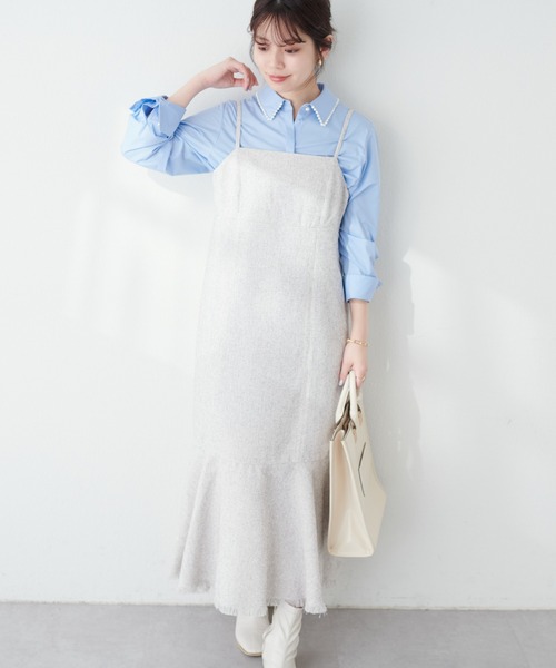 natural couture(ナチュラルクチュール)の「裾フレア切替ツイードキャミワンピース(ワンピース・レディース・オフホワイト/ブラウン/ブラック・FREE)」の7枚目の写真
