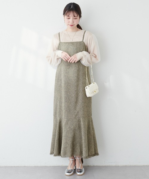 natural couture(ナチュラルクチュール)の「裾フレア切替ツイードキャミワンピース(ワンピース・レディース・オフホワイト/ブラウン/ブラック・FREE)」の18枚目の写真