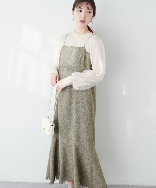 natural couture(ナチュラルクチュール)の「裾フレア切替ツイードキャミワンピース(ワンピース・レディース・オフホワイト/ブラウン/ブラック・FREE)」の19枚目の写真