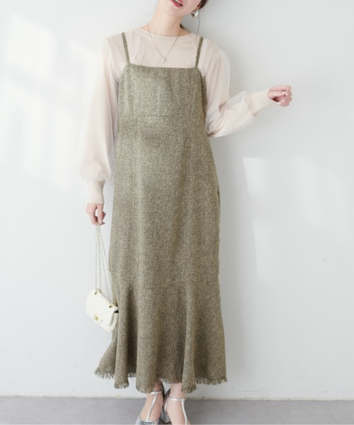 natural couture(ナチュラルクチュール)の「裾フレア切替ツイードキャミワンピース(ワンピース・レディース・オフホワイト/ブラウン/ブラック・FREE)」の20枚目の写真