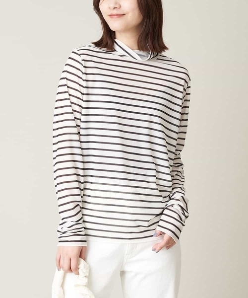 a.v.v（アーヴェヴェ）の「シアーハイネックトップス（Tシャツ/カットソー・レディース・アイボリー/ホワイト/チャコールグレー/ライトピンク・38/36/42/34/40）」の3枚目の写真