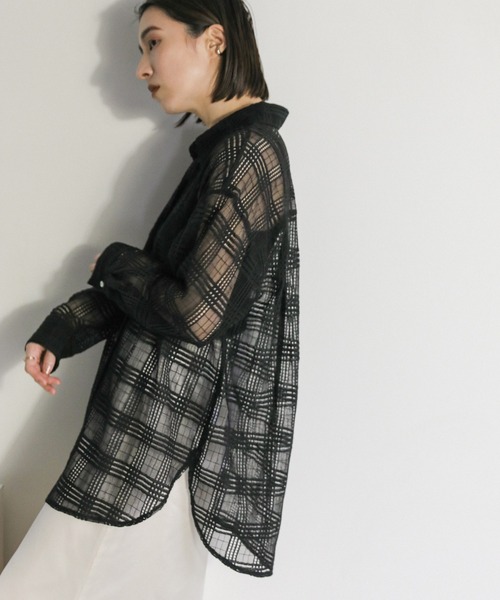 select MOCA(セレクトモカ)の「チェックレースオーバーシャツ(シャツ/ブラウス・レディース・サックスブルー/オフホワイト/ブラック・FREE)」の12枚目の写真