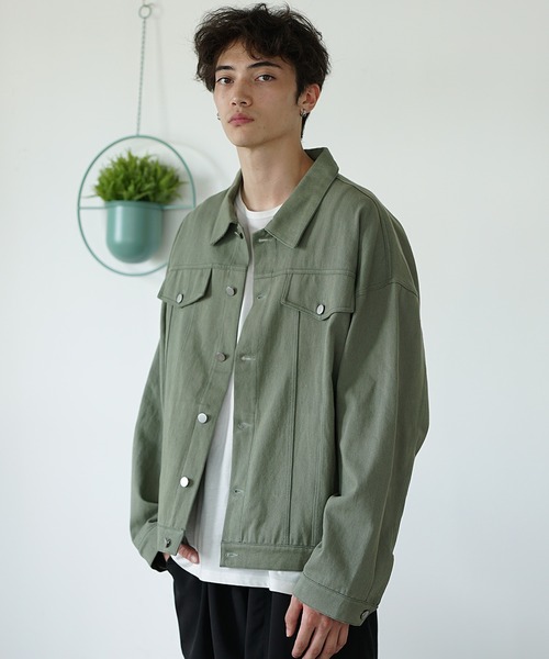 黒 M オーバーサイズカラーデニムジャケット オーバーサイズカラーデニムジャケット、ブラッシュドモックネックT