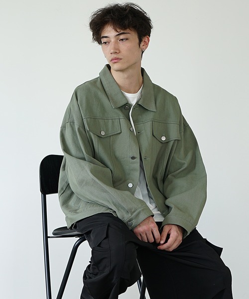 MinoriTY（マイノリティ）の「【MinoriTY】カラーデニムジャケット ジージャン メンズ オーバーサイズ ビッグシルエット ルーズフィット 秋服（デニムジャケット・メンズ・ピンク/カーキ/ブルー/チャコール・S/M/L）」の21枚目の写真