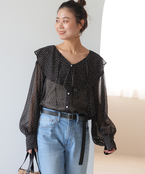 割引済み　ジャーナルスタンダードレリューム　ドットフリルブラウス ローンドット フリルブラウス（シャツ／ブラウス）｜journal