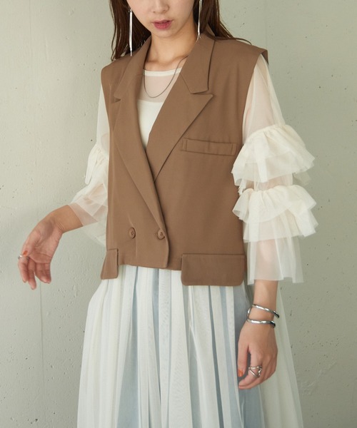 MAISON BREEZE reveur(メゾンブリーズレヴール)の「【MAISON BREEZE reveur】テーラードショートトレンチベスト trc(ベスト・レディース・ブラック/モカ・FREE)」の8枚目の写真
