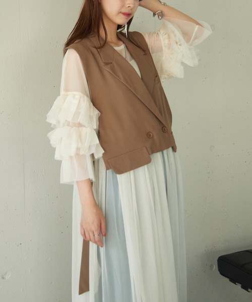 MAISON BREEZE reveur(メゾンブリーズレヴール)の「【MAISON BREEZE reveur】テーラードショートトレンチベスト trc(ベスト・レディース・ブラック/モカ・FREE)」の12枚目の写真