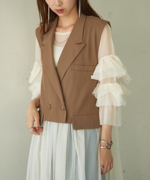 MAISON BREEZE reveur(メゾンブリーズレヴール)の「【MAISON BREEZE reveur】テーラードショートトレンチベスト trc(ベスト・レディース・ブラック/モカ・FREE)」の9枚目の写真