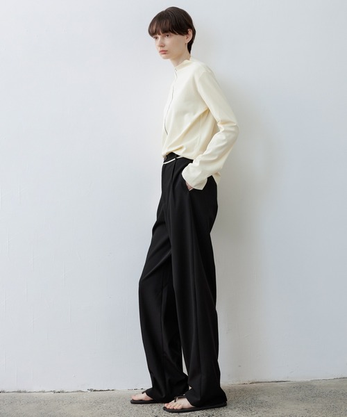 tageechita(タジチタ)の「【tageechita】配色パイピング タック ワイドパンツ(スラックス・レディース・ブラック/ライトベージュ・L/M/S)」の10枚目の写真