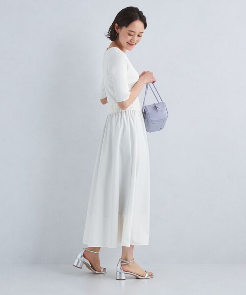 green label relaxing（グリーンレーベルリラクシング）の「タフタ ドッキング ニット ワンピース ホワイト -ウォッシャブル-（ワンピース・レディース・ホワイト・FREE）」の2枚目の写真