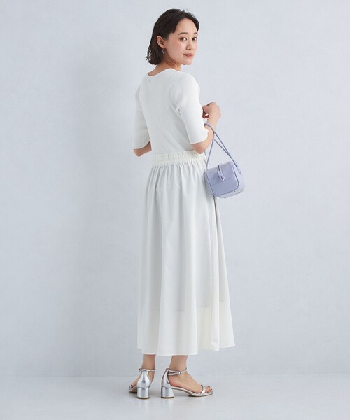 green label relaxing（グリーンレーベルリラクシング）の「タフタ ドッキング ニット ワンピース ホワイト -ウォッシャブル-（ワンピース・レディース・ホワイト・FREE）」の3枚目の写真