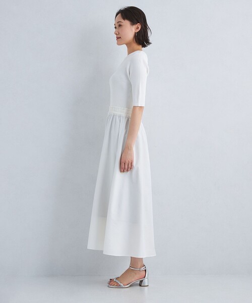 green label relaxing（グリーンレーベルリラクシング）の「タフタ ドッキング ニット ワンピース ホワイト -ウォッシャブル-（ワンピース・レディース・ホワイト・FREE）」の5枚目の写真