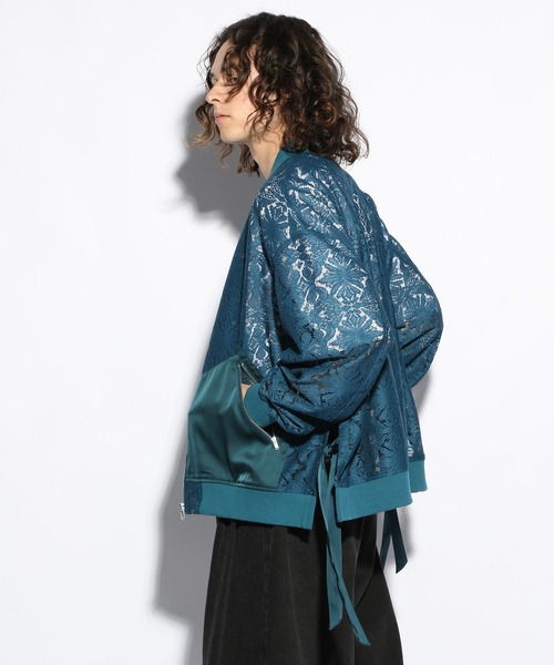 HARE フラワーレースブルゾン ブルー 花柄 レース生地 デザインブルゾン HARE（ハレ）の「【SETUP対応】フラワーレースブルゾン(HARE