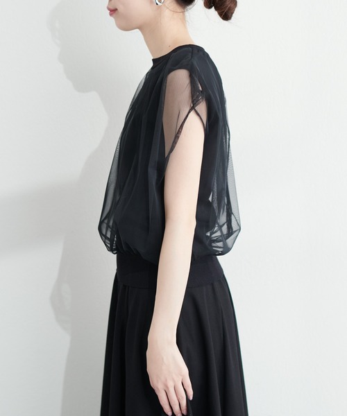 natural couture（ナチュラルクチュール）の「【WEB限定】チュール×ニットレイヤードニット（タンクトップ・レディース・ライトグレー/ブラック/ベージュ/オフホワイト/ピンク/ブラック系その他/チャコールグレー・FREE）」の19枚目の写真