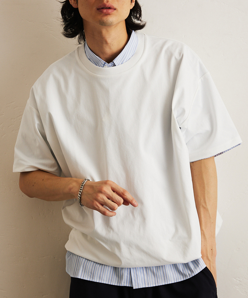 417 EDIFICE（フォーワンセブンエディフィス）の「”UVカット・吸水速乾・防シワ” PERFECTECH / パーフェクテック Tシャツ（Tシャツ/カットソー・メンズ・ベージュ/ホワイト/ブラック/チャコールグレー/ブルー・SMALL/MEDIUM/LARGE）」の2枚目の写真