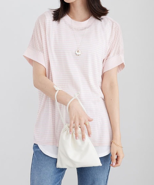 BELLUNA PLUS（ベルーナ）の「シアーボーダープルオーバーアンサンブル（アンサンブル・レディース・ネイビー系/ピンク系/ミント・MEDIUM/LARGE/X-LARGE）」の9枚目の写真