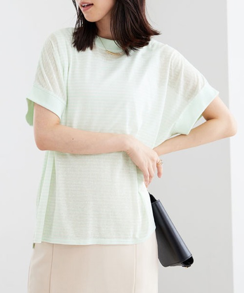 BELLUNA PLUS（ベルーナ）の「シアーボーダープルオーバーアンサンブル（アンサンブル・レディース・ネイビー系/ピンク系/ミント・MEDIUM/LARGE/X-LARGE）」の7枚目の写真