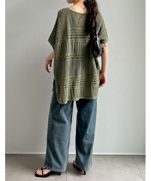 Re:EDIT（リエディ）の「[2024 SUMMER COLLECTION]かぎ針キーネックポンチョトップス（ニット/セーター・レディース・ブラック/アイボリー/カーキ・MEDIUM/LARGE）」の20枚目の写真