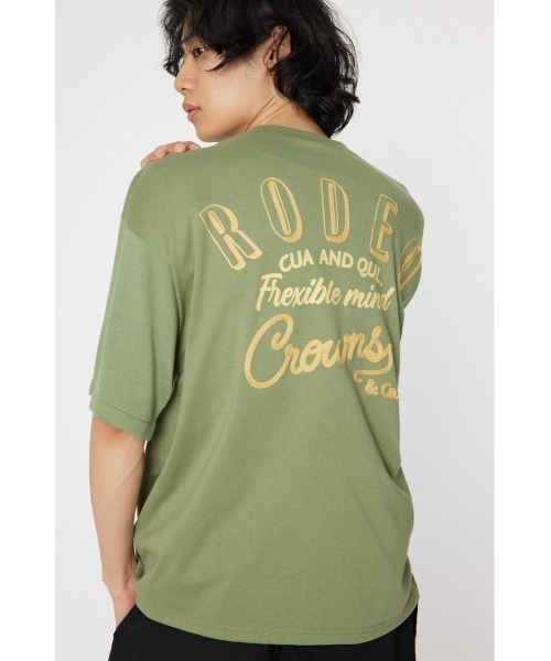 RODEO CROWNS WIDE BOWL(ロデオクラウンズワイドボウル)の「メンズドッキングロゴニットTシャツ(Tシャツ/カットソー・メンズ・オフホワイト/ブラック/カーキ・MEDIUM/LARGE)」の4枚目の写真