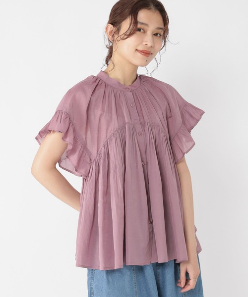 studio CLIP（スタディオクリップ）の「コットンレーヨンボイル袖フリルブラウス（シャツ/ブラウス・レディース・パープル/グリーン/ブラック・FREE）」の3枚目の写真