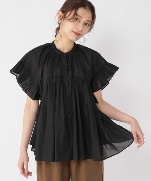 studio CLIP（スタディオクリップ）の「コットンレーヨンボイル袖フリルブラウス（シャツ/ブラウス・レディース・パープル/グリーン/ブラック・FREE）」の2枚目の写真