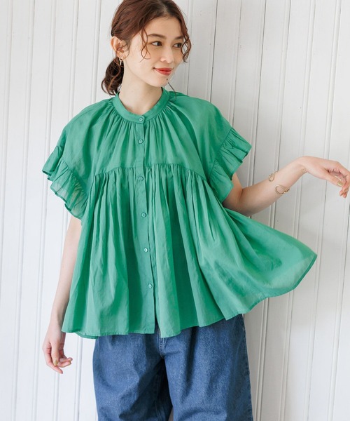 studio CLIP（スタディオクリップ）の「コットンレーヨンボイル袖フリルブラウス（シャツ/ブラウス・レディース・パープル/グリーン/ブラック・FREE）」の4枚目の写真