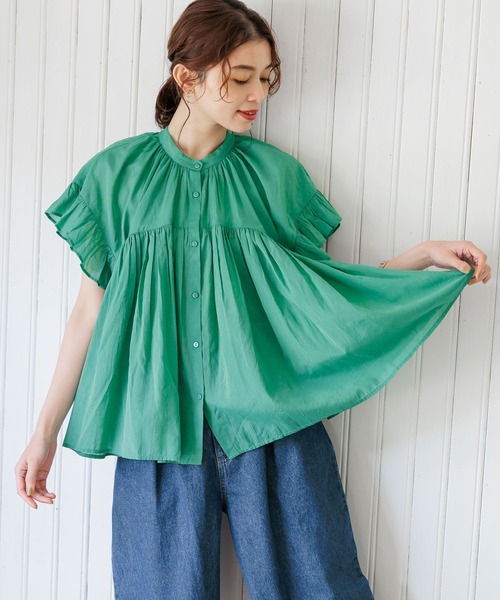 studio CLIP（スタディオクリップ）の「コットンレーヨンボイル袖フリルブラウス（シャツ/ブラウス・レディース・パープル/グリーン/ブラック・FREE）」の5枚目の写真