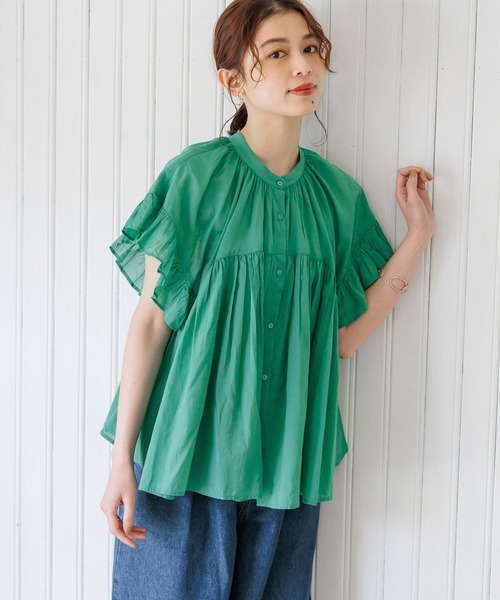 studio CLIP（スタディオクリップ）の「コットンレーヨンボイル袖フリルブラウス（シャツ/ブラウス・レディース・パープル/グリーン/ブラック・FREE）」の7枚目の写真