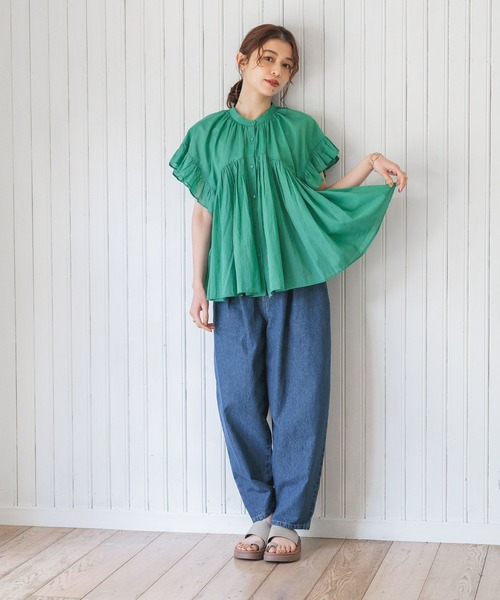 studio CLIP（スタディオクリップ）の「コットンレーヨンボイル袖フリルブラウス（シャツ/ブラウス・レディース・パープル/グリーン/ブラック・FREE）」の9枚目の写真