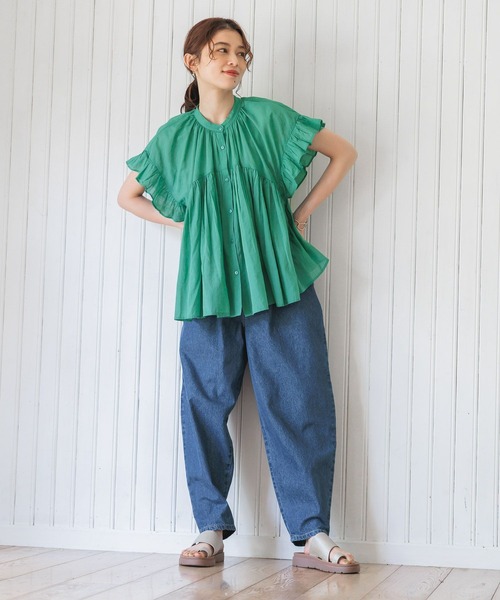 studio CLIP（スタディオクリップ）の「コットンレーヨンボイル袖フリルブラウス（シャツ/ブラウス・レディース・パープル/グリーン/ブラック・FREE）」の10枚目の写真