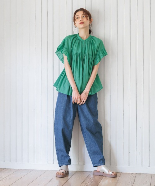 studio CLIP（スタディオクリップ）の「コットンレーヨンボイル袖フリルブラウス（シャツ/ブラウス・レディース・パープル/グリーン/ブラック・FREE）」の11枚目の写真