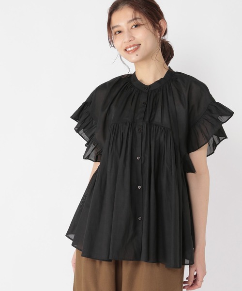 studio CLIP（スタディオクリップ）の「コットンレーヨンボイル袖フリルブラウス（シャツ/ブラウス・レディース・パープル/グリーン/ブラック・FREE）」の12枚目の写真