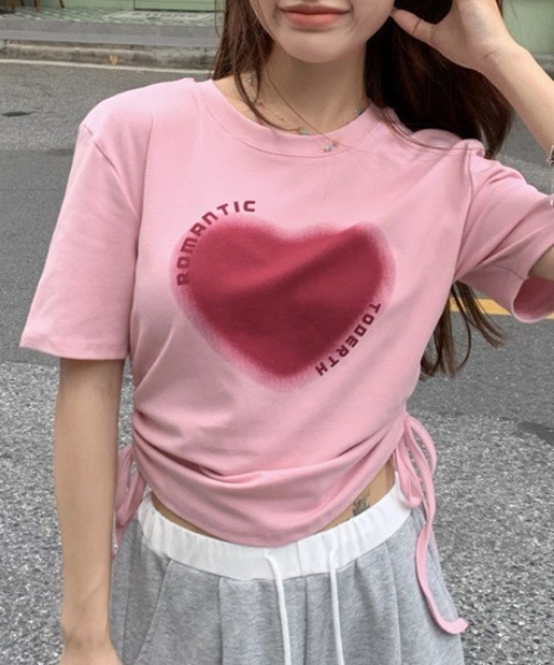 Vipoa(ヴィポア)の「ハートプリントショートスリーブTシャツ(Tシャツ/カットソー・レディース・ホワイト/ピンク・FREE)」の8枚目の写真