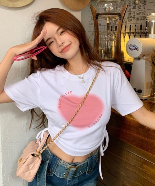 Vipoa(ヴィポア)の「ハートプリントショートスリーブTシャツ(Tシャツ/カットソー・レディース・ホワイト/ピンク・FREE)」の11枚目の写真