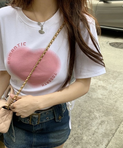 Vipoa(ヴィポア)の「ハートプリントショートスリーブTシャツ(Tシャツ/カットソー・レディース・ホワイト/ピンク・FREE)」の15枚目の写真