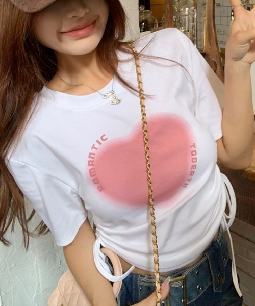 Vipoa(ヴィポア)の「ハートプリントショートスリーブTシャツ(Tシャツ/カットソー・レディース・ホワイト/ピンク・FREE)」の16枚目の写真