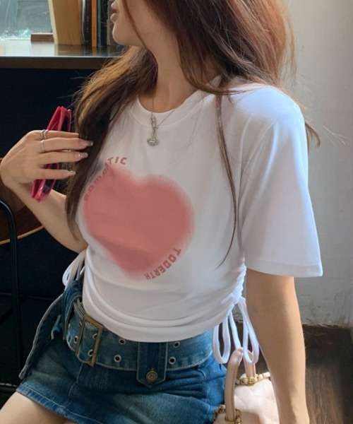Vipoa(ヴィポア)の「ハートプリントショートスリーブTシャツ(Tシャツ/カットソー・レディース・ホワイト/ピンク・FREE)」の18枚目の写真