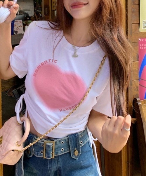 Vipoa(ヴィポア)の「ハートプリントショートスリーブTシャツ(Tシャツ/カットソー・レディース・ホワイト/ピンク・FREE)」の19枚目の写真