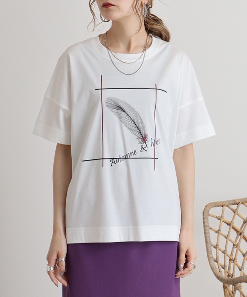 tシャツ Eglantine フェザープリントTシャツ レディース EGLANTINE tシャツ Eglantine フェザープリントTシャツ