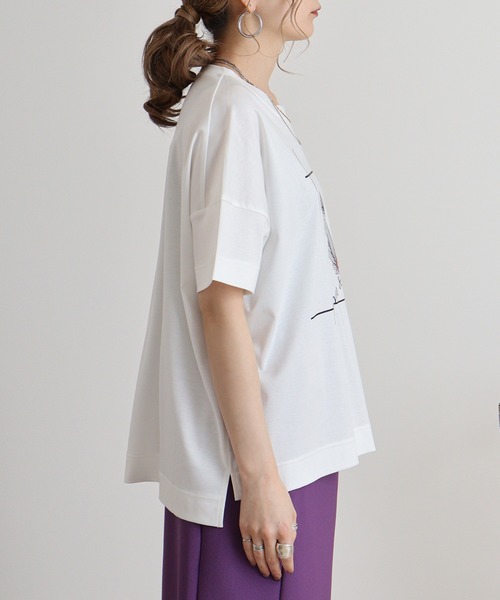 tシャツ Eglantine フェザープリントTシャツ レディース EGLANTINE tシャツ Eglantine フェザープリントTシャツ