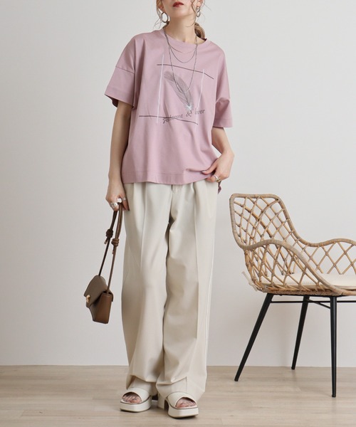 tシャツ Eglantine フェザープリントTシャツ レディース EGLANTINE tシャツ Eglantine フェザープリントTシャツ