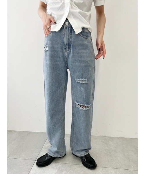 WC（ダブル シー）の「ストレートクラッシュデニムパンツ（デニムパンツ・レディース・ブルー・FREE）」の2枚目の写真