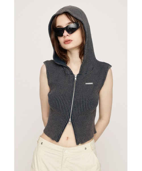 SLY（スライ）の「FRONT ZIP BLEACH RIB TOPS フロント ジップ ブリーチ リブ トップス（パーカー・レディース・アイボリー/レッド/ブラック/ネイビー・FREE）」の14枚目の写真