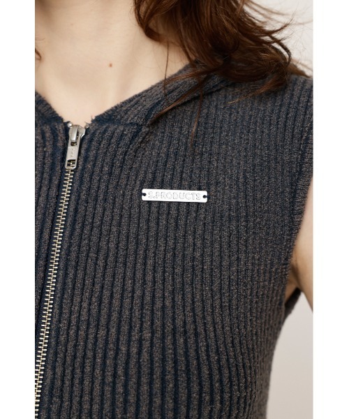 SLY Front Zip Bleach Ribbed Top