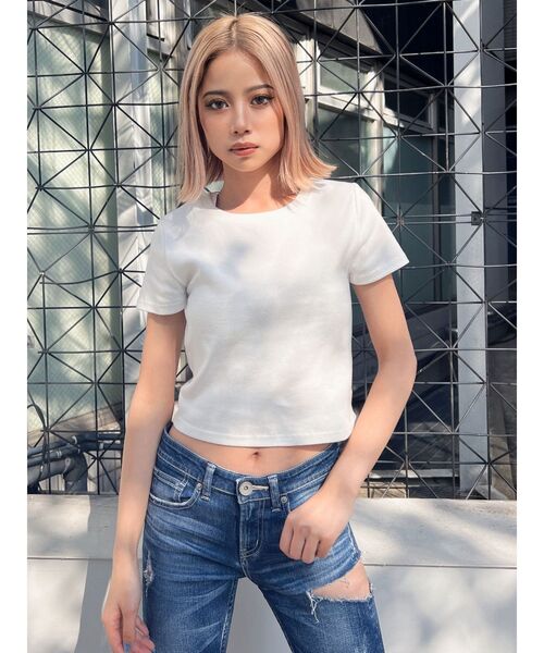 GYDA(ジェイダ)の「ベーシックTシャツ(Tシャツ/カットソー・レディース・オフホワイト/ブラック・FREE)」の22枚目の写真