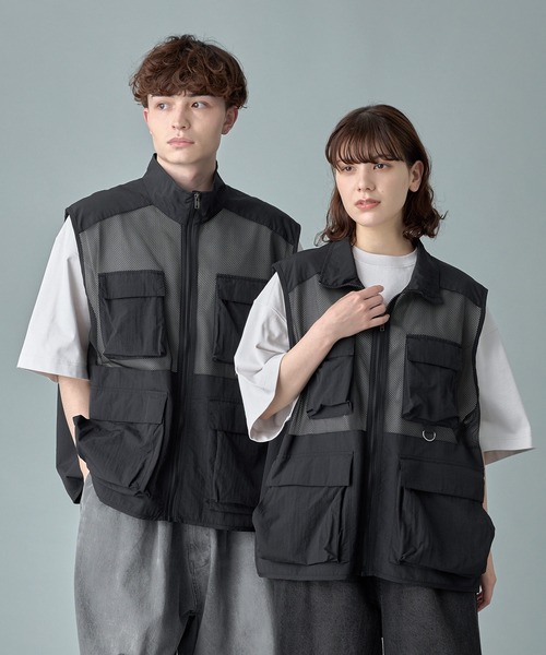 RUUBON】mulch pocket nylon mesh vest / マルチポケットナイロン