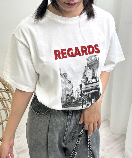 INGNI(イング)の「転写プリントTシャツ(Tシャツ/カットソー・レディース・スミクロ/ホワイト×ブルー/ホワイト×レッド・M)」の2枚目の写真