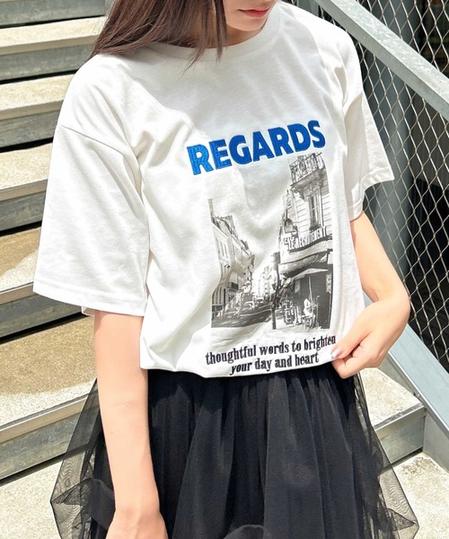 INGNI(イング)の「転写プリントTシャツ(Tシャツ/カットソー・レディース・スミクロ/ホワイト×ブルー/ホワイト×レッド・M)」の3枚目の写真