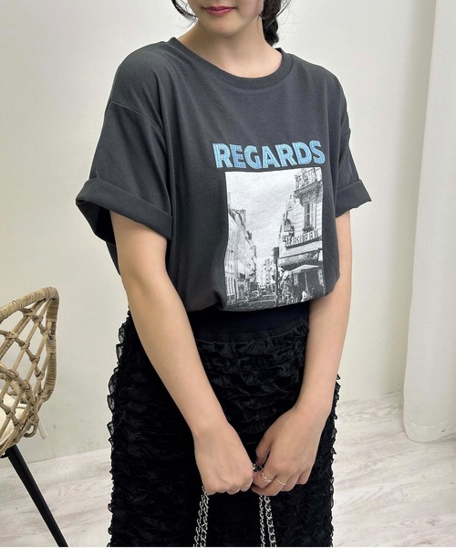 INGNI(イング)の「転写プリントTシャツ(Tシャツ/カットソー・レディース・スミクロ/ホワイト×ブルー/ホワイト×レッド・M)」の10枚目の写真